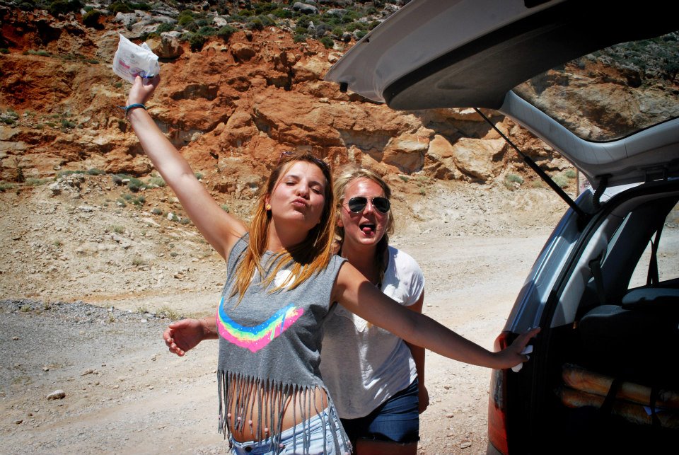 Erasmus students traveling by car in Rethymno, Crete.